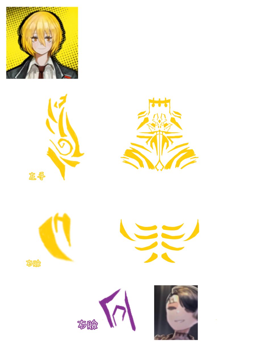 LieNothingness's tweet photo. 紋身記錄💭
罪人和中指的區分大概只是紋身在左右臉/左右手上了
(題外話  中指大部分都是左利手，連塔尼亞和魁魁格都是傾向左手) https://t.co/U9hxNeoggo