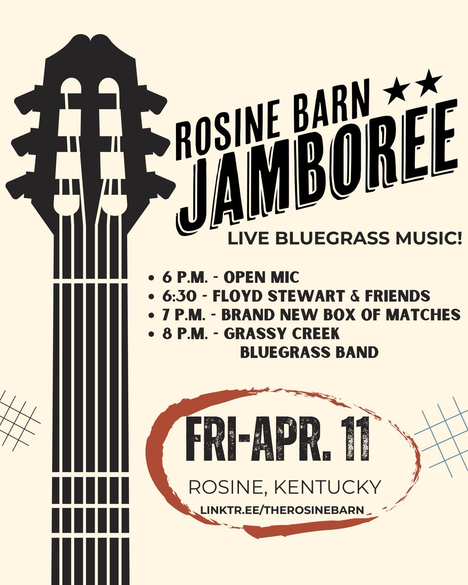 Join us this Friday night for what should be the second show of our season but Mother Nature decided it was going to be opening of the jamboree season at The Rosine Barn! We have a couple of great bands making long trips from East Tennessee to play! Come on out and see us!