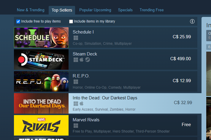 Congrats <a href="/intothedead/">Into the Dead: Our Darkest Days</a> for hitting Top 5 of Steam top sellers!

Loved working on this title, and super glad to see so many awesome creators checking the game out.

Still got codes so if you want to see why this game's so good yourself, drop a request 👀

bit.ly/ItD_Creators