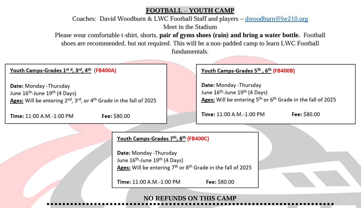 LWC_KnightFB's tweet photo. Calling all Future Knights….its time to sign up for our summer youth camp.  Use this link https://t.co/CnQ5Bzm9wC https://t.co/a7qb8WgPob