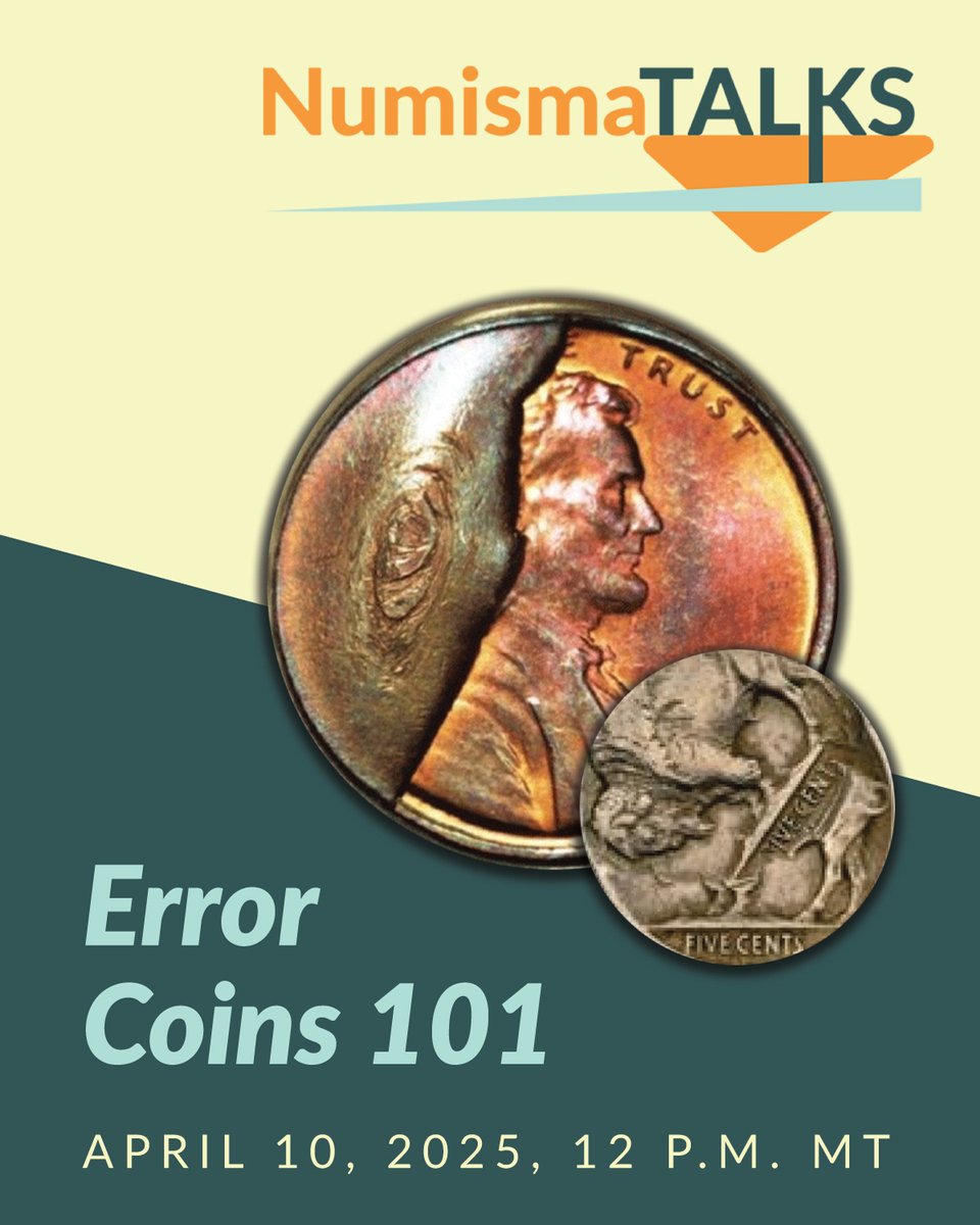 ANACoins's tweet image. 🔔 Don’t miss tomorrow’s #NumismaTalks!

💥 Error Coins 101 Presented by Jon Zampedro
📅 April 10, 2025
🕛 12pm MT
➡️ Register: bit.ly/44kS9ou

#Numismatics #CoinCollecting #Money #Webinars #ErrorCoins