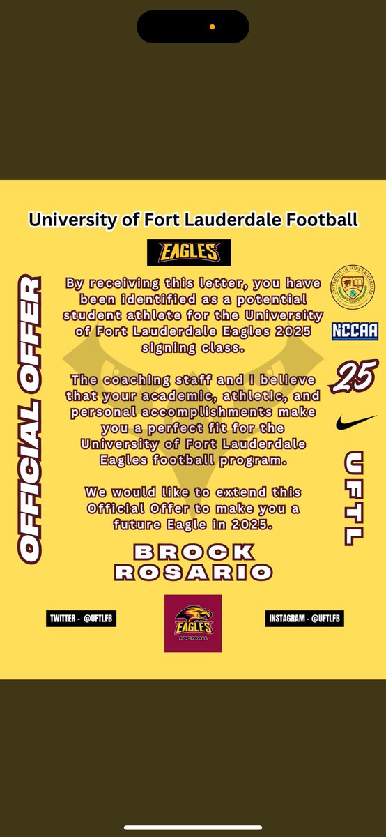 Brock Rosario (@brock_rosario1) on Twitter photo I am blessed to receive an official offer from <a href="/UFTLfb/">UFTL Football 🦅🏈</a>. <a href="/Coach_Bland77/">Justin Bland</a> <a href="/toy_glenn23/">Glenn Toy</a> <a href="/MrLeonard8/">Zac Leonard</a> <a href="/AlonsoJas2/">Coach Alonso</a> <a href="/HernandoCtyFB/">HernandoCountyFB</a> <a href="/WeekiWacheeFB/">Weeki Wachee Football</a> <a href="/WWHSHORNETSPORT/">Weeki Wachee Sports</a> I am blessed to receive an official offer from <a href="/UFTLfb/">UFTL Football 🦅🏈</a>. <a href="/Coach_Bland77/">Justin Bland</a> <a href="/toy_glenn23/">Glenn Toy</a> <a href="/MrLeonard8/">Zac Leonard</a> <a href="/AlonsoJas2/">Coach Alonso</a> <a href="/HernandoCtyFB/">HernandoCountyFB</a> <a href="/WeekiWacheeFB/">Weeki Wachee Football</a> <a href="/WWHSHORNETSPORT/">Weeki Wachee Sports</a>