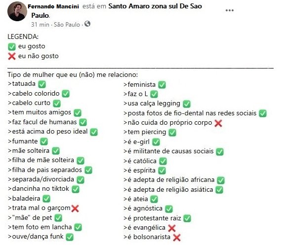 LEGENDA: 
✅ eu gosto 
❌ eu não gosto