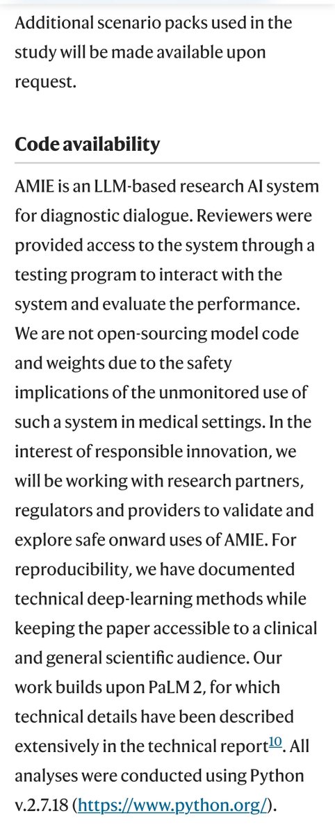 Incredible, neither data nor code nor weights are being made publicly available. <a href="/Nature/">nature</a> publishes advertisements as Articles now I guess.