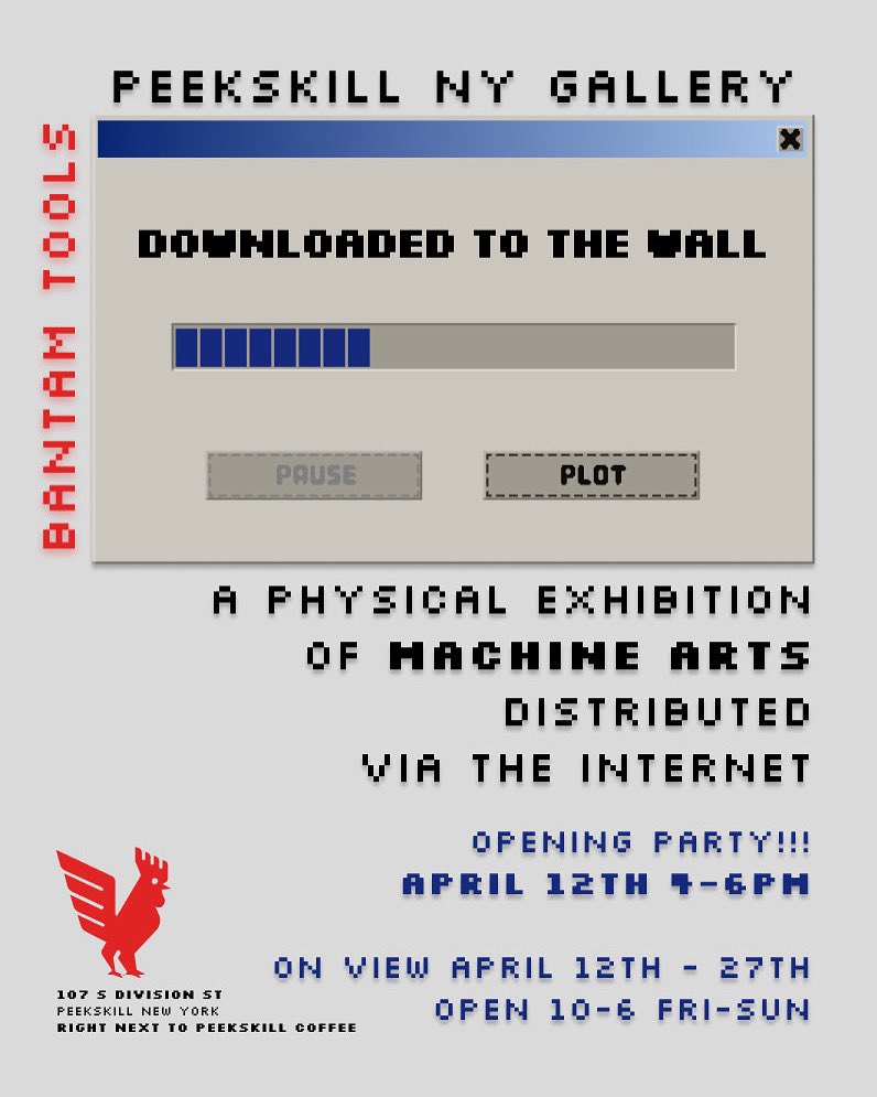 Bantam Tools (@bantamtools) on Twitter photo THIS SATURDAY IN PEEKSKILL 4-6PM
Featuring works downloaded from:
<a href="/PiterPasma/">piterpasma</a>
<a href="/toThePixel/">James Merrill</a>
<a href="/abakshonokoleg/">Oleg Abakshonok</a>
<a href="/_GenArtworks_/">Generative Artworks</a>
<a href="/minimizer_art/">minimizer</a>
#NumbersInMotion
<a href="/QuentinHocde/">Quentin Hocdé</a>
<a href="/Conundrumer/">david</a>
<a href="/Pixel0Symphony/">Pixel Symphony</a>
& MORE
<a href="/fx_hash_/">fxhash</a> #plotablesio <a href="/artblocks_io/">Art Blocks</a> THIS SATURDAY IN PEEKSKILL 4-6PM
Featuring works downloaded from:
<a href="/PiterPasma/">piterpasma</a>
<a href="/toThePixel/">James Merrill</a>
<a href="/abakshonokoleg/">Oleg Abakshonok</a>
<a href="/_GenArtworks_/">Generative Artworks</a>
<a href="/minimizer_art/">minimizer</a>
#NumbersInMotion
<a href="/QuentinHocde/">Quentin Hocdé</a>
<a href="/Conundrumer/">david</a>
<a href="/Pixel0Symphony/">Pixel Symphony</a>
& MORE
<a href="/fx_hash_/">fxhash</a> #plotablesio <a href="/artblocks_io/">Art Blocks</a>