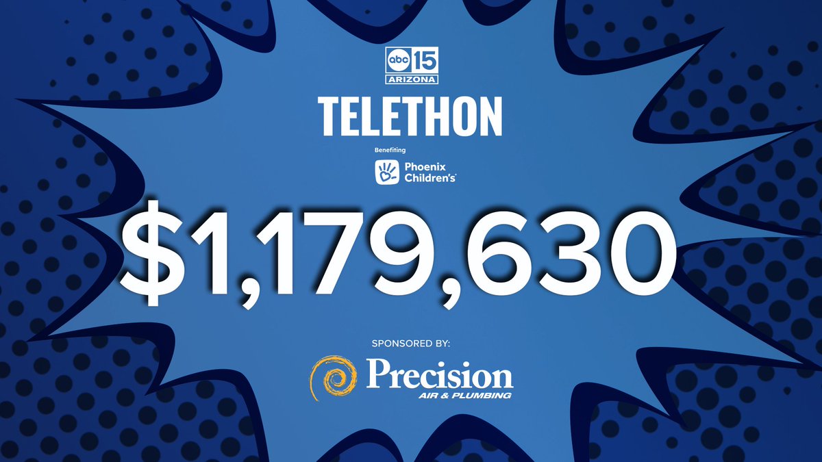 abc15's tweet photo. đ¸ WOW, Arizona! Youâve helped raise $1,179,630 for the kids at Phoenix Childrenâs! But thereâs still time to give! Call 602-933-4567 or donate at https://t.co/ibNcCuWEif and help us finish strong for these amazing kids! #abc15telethon #PCHeroes https://t.co/V2vXTQK1UY