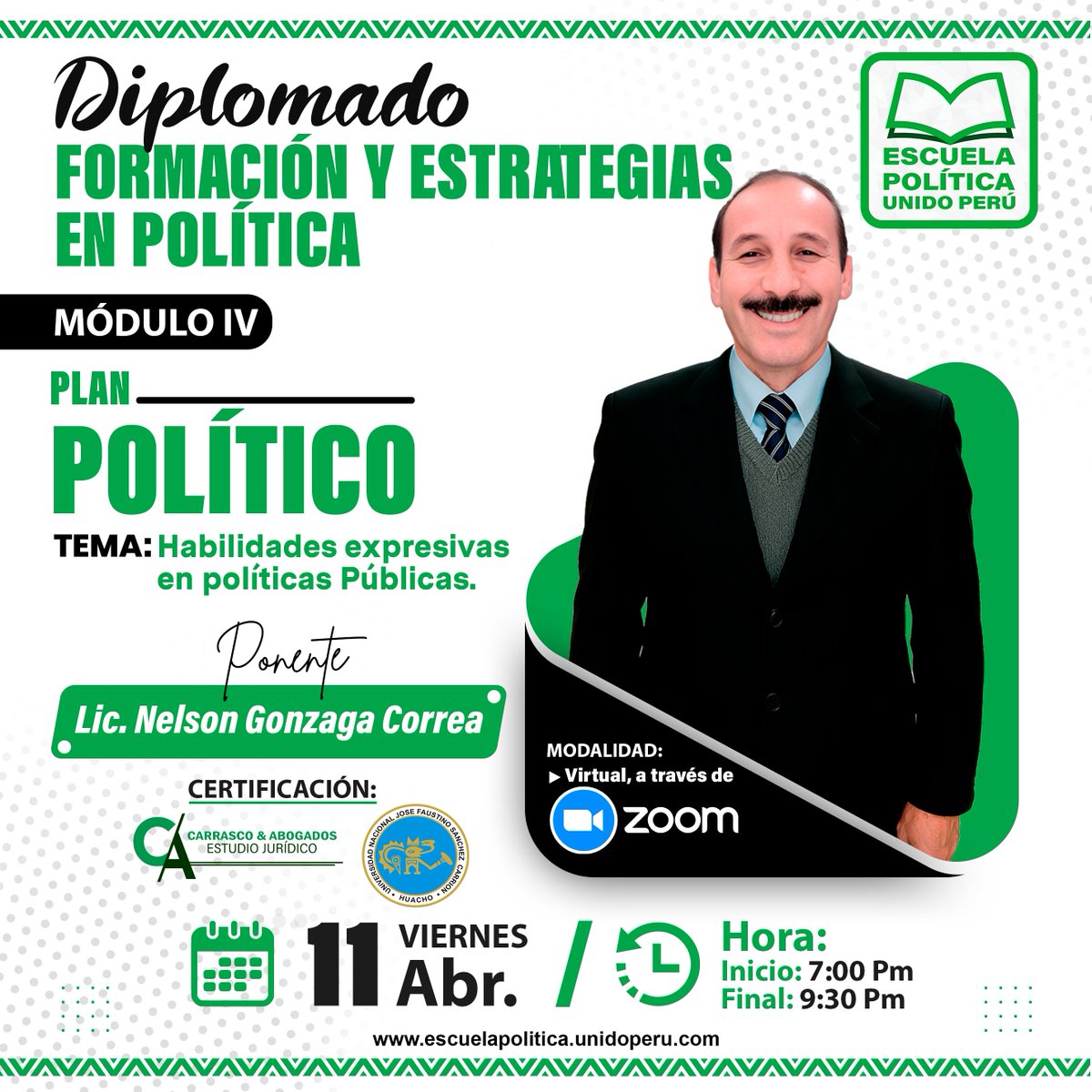 PeruEscuela's tweet photo. 📜 ¡𝐃𝐢𝐩𝐥𝐨𝐦𝐚𝐝𝐨 𝐞𝐧 𝐅𝐨𝐫𝐦𝐚𝐜𝐢ó𝐧 𝐲 𝐄𝐬𝐭𝐫𝐚𝐭𝐞𝐠𝐢𝐚𝐬 𝐞𝐧 𝐏𝐨𝐥í𝐭𝐢𝐜𝐚! 🏛️🇵🇪
📢 𝐓𝐞𝐦𝐚: Habilidades expresivas en políticas Públicas.
👨🏻‍🏫 𝐏𝐨𝐧𝐞𝐧𝐭𝐞: Lic. Nelson Gonzaga Correa.
📅 𝐅𝐞𝐜𝐡𝐚: Viernes 11 de Abril / 🕖 𝐇𝐨𝐫𝐚: 7:00 Pm. https://t.co/fzbizCKvwB