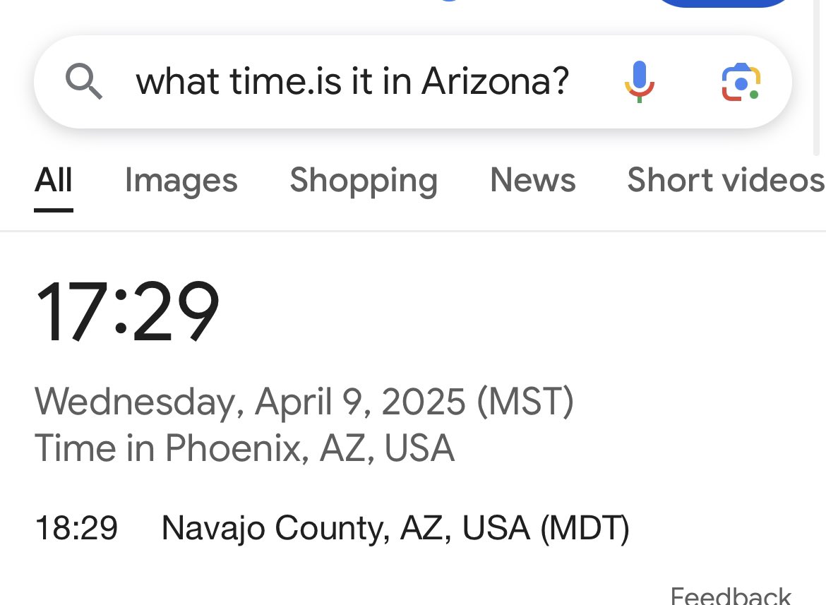 Amazing that there are 2 times inside the boundary of Arizona … Arizona stays on standard while my Navajo switch with the spring forward.  

My phone is in Navajo country now … 

#timezones #timetravel #Arizona
