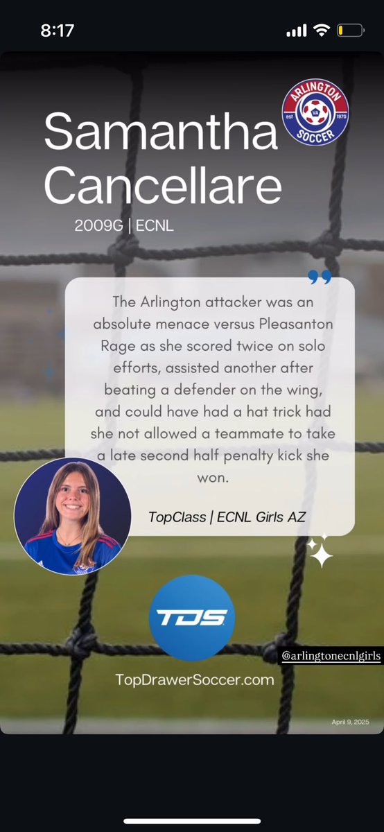 Thank you for the write up <a href="/TopDrawerSoccer/">TopDrawerSoccer</a> ! 

topdrawersoccer.com/club-soccer-ar…

<a href="/Arlington09ECNL/">Arlington09GirlsECNL</a> <a href="/TheSoccerWire/">SoccerWire</a> <a href="/PrepSoccer/">Prep Soccer ⚽️</a> <a href="/ImYouthSoccer/">ECNL/GA/Recruiting/College Soccer</a> <a href="/ImCollegeSoccer/">College Soccer Truth ™</a>