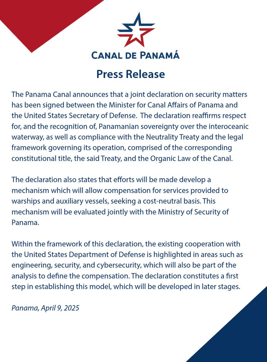 thepanamacanal's tweet photo. Press Release from the Panama Canal. https://t.co/bLfhWzRYFo