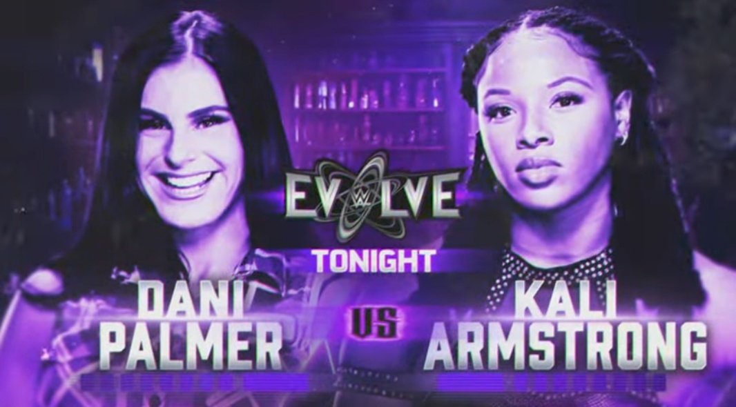 WWEevolveResult's tweet photo. To end the messy show, the Main Event between @DaniPalmer_wwe and @Kali_wwe. The fight lasted 8 minutes and 2 seconds and was won by @Kali_wwe.

#WWEEvolve https://t.co/lizYm7kHb5