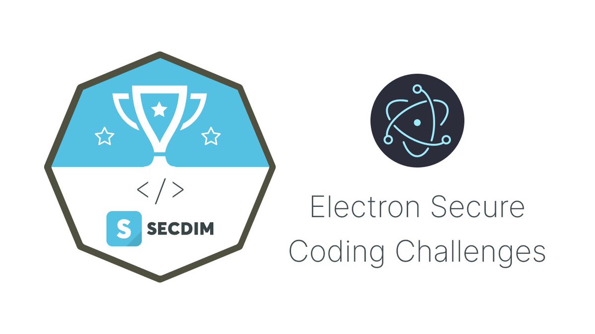 SecDim (@secdim) on Twitter photo Thinking of Electron in your Frontend Development?
Electron Challenges are now available on SecDim Play.
See how vulnerabilities in your Electron code can compromise your system and learn how to fix them.
👉 bit.ly/secdimelectron
#securecoding #appsec #programming #js Thinking of Electron in your Frontend Development?
Electron Challenges are now available on SecDim Play.
See how vulnerabilities in your Electron code can compromise your system and learn how to fix them.
👉 bit.ly/secdimelectron
#securecoding #appsec #programming #js