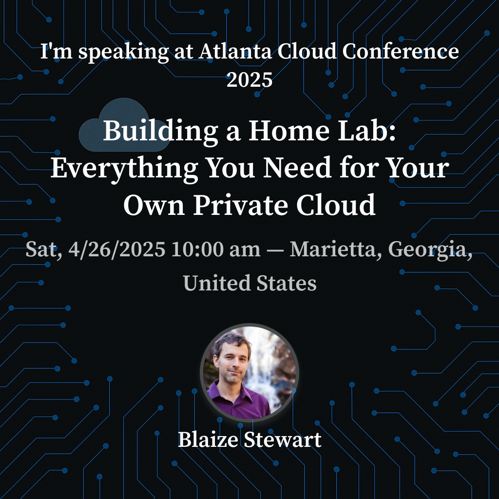 AtlCloudCon's tweet image. Please join @theonemule at the Atlanta Cloud Conference on April 26th for Building a Home Lab: Everything You Need for Your Own Private Cloud. Register at ticketleap.events/tickets/develo…