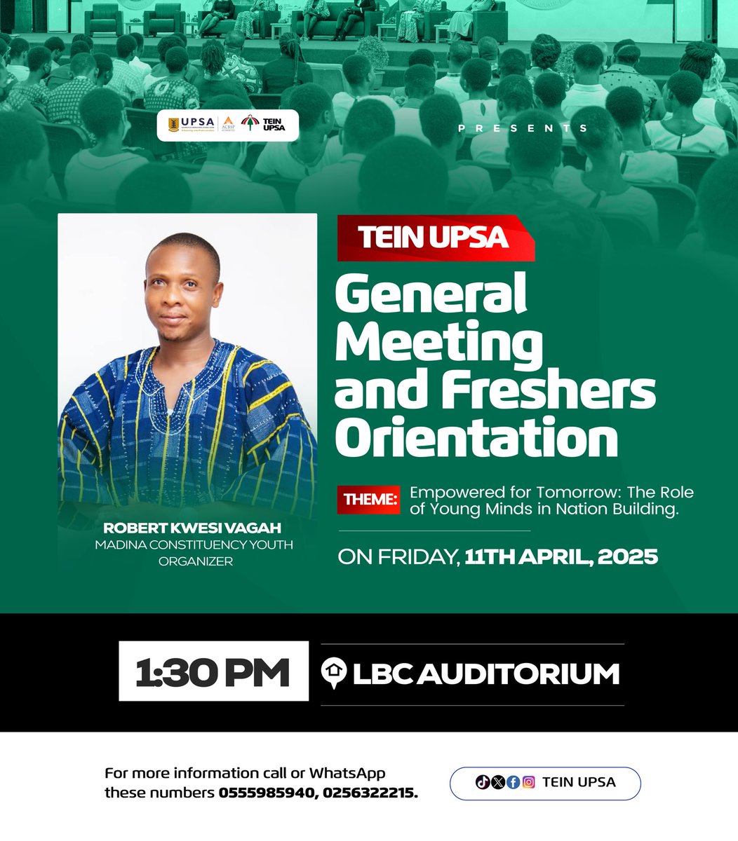 tein_upsa1's tweet photo. Robert Kwesi Vagah, Youth Organizer for the Madina Constituency, will be gracing our program this Friday. https://t.co/jTz4DZGyqc