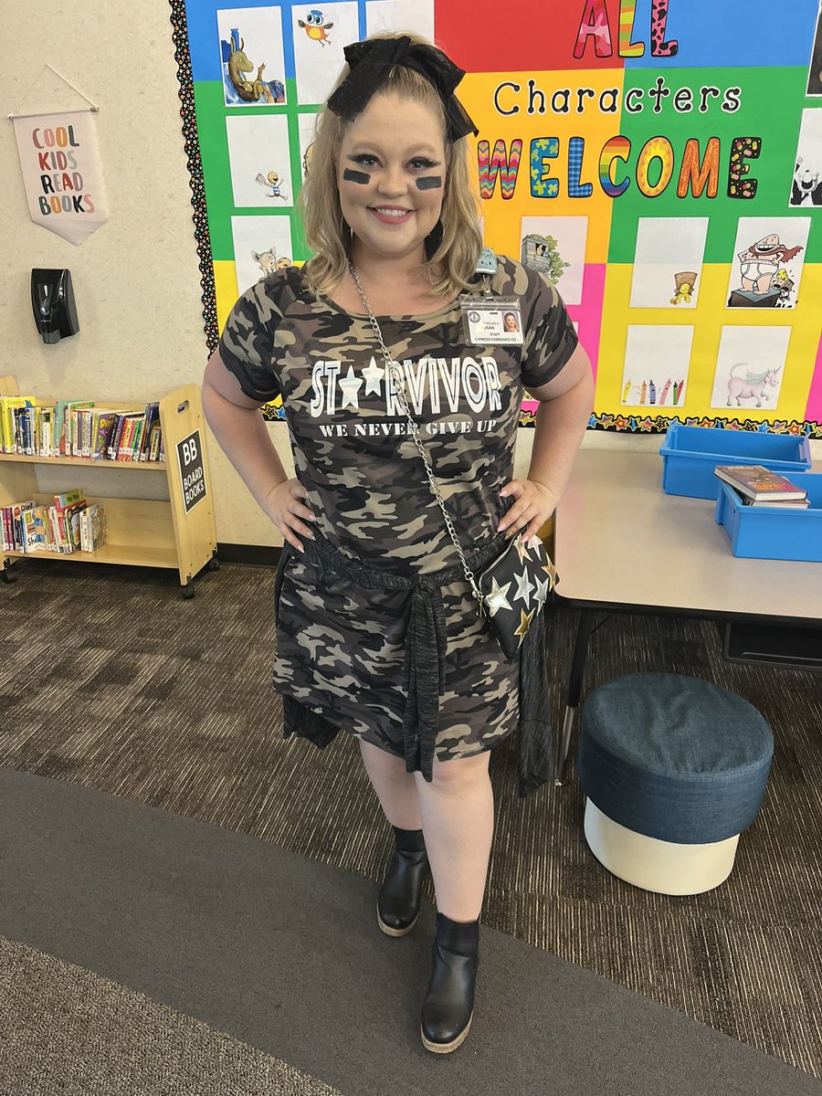 Totally forgot pics of my STAAR encouragement outfits this week! Today we were STAARvivors! 💪🏻 One down, two to go! #thehappiestlibraryonearth <a href="/CyFairLibraries/">CyFairLibraries</a>