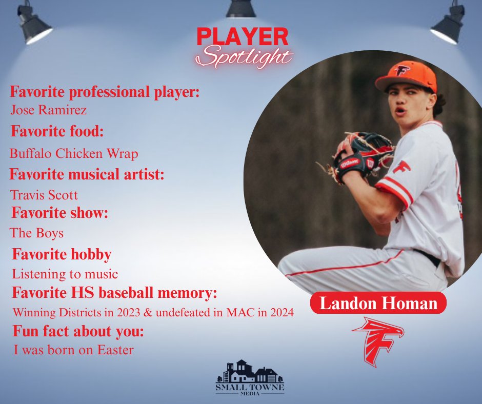 Our first Player Spotlight is Field Falcons senior &amp; Malone commit Landon Homan!
<a href="/Field_Baseball/">Field HS Baseball</a> <a href="/falconathletes/">Field Falcon Athletics</a> <a href="/lhoman14/">Landon Homan</a>