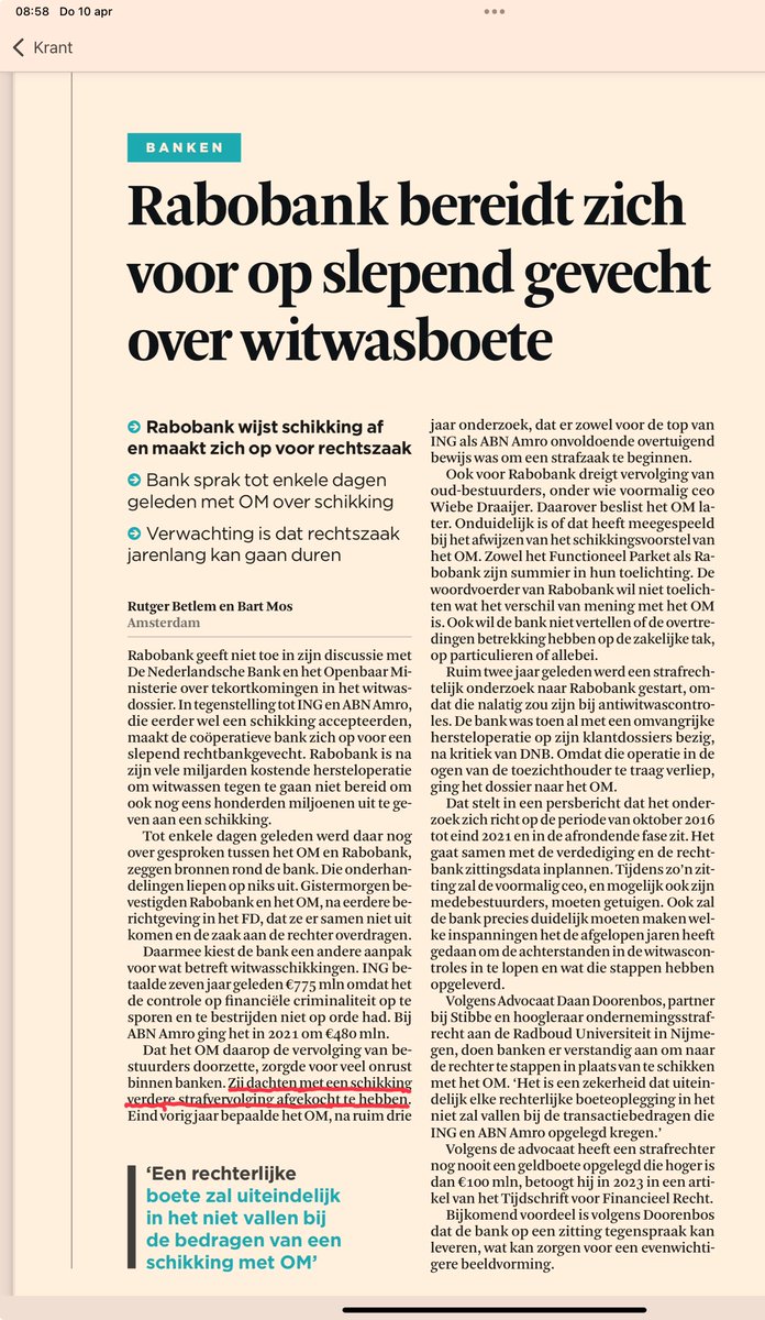 NagelWilfred's tweet image. Nee FD, natuurlijk “dachten” banken dat niet. Schikken door personen was nooit aan de orde. Idee dat bij ING personen niet vervolgd zouden worden stoelde op mededeling van OM ten tijde, (maar niet als deel) van de schikking, dat er geen bewijs was op basis waarvan dat kon.