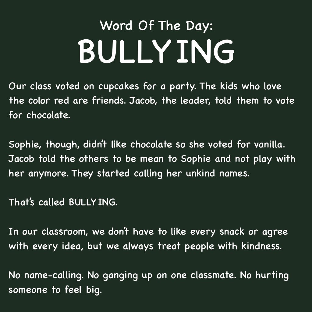Kindercalling's tweet photo. Word of the Day: Bullying https://t.co/quV67qgFaI