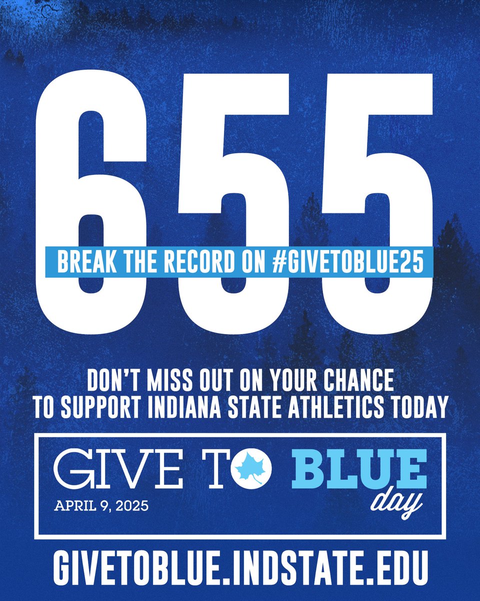 Indiana State Athletics (@indstathletics) on Twitter photo 600 has come and gone.
The new goal is 6️⃣5️⃣5️⃣!
Help us set a new record for <a href="/IndStAthletics/">Indiana State Athletics</a> donors on #GiveToBlue25
givetoblue.indianastate.edu/giving-day/989…
#MarchOn 600 has come and gone.
The new goal is 6️⃣5️⃣5️⃣!
Help us set a new record for <a href="/IndStAthletics/">Indiana State Athletics</a> donors on #GiveToBlue25
givetoblue.indianastate.edu/giving-day/989…
#MarchOn