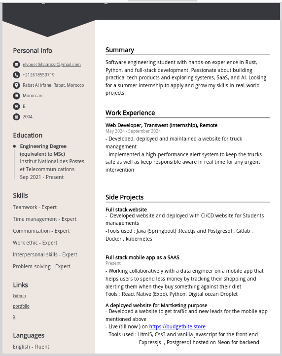 helyoussfii's tweet photo. Hello My network on twitter 
i am looking for a summer internship From june to september  

Here is my resume below...
Ps: cannot upload PDF https://t.co/PZFUheS89g