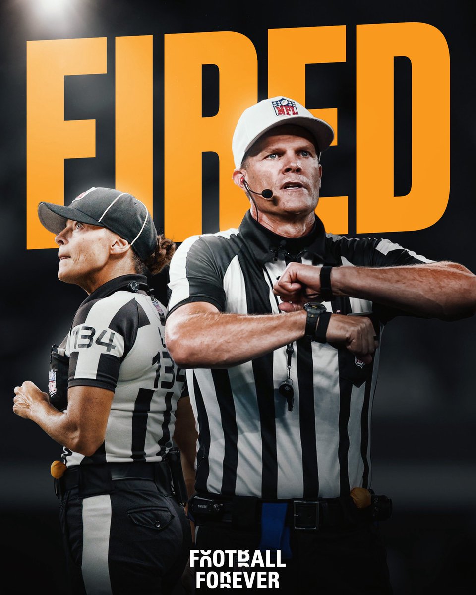 fballforeverhq's tweet photo. The NFL fired three officials and demoted them to power conferences in college football, per @footballzebras. 

Second-year umpire James Carter, third-year line judge Robin DeLorenzo, and first-year down judge Robert Richeson were the officials sent back to the college ranks. https://t.co/j4GwisR6i6