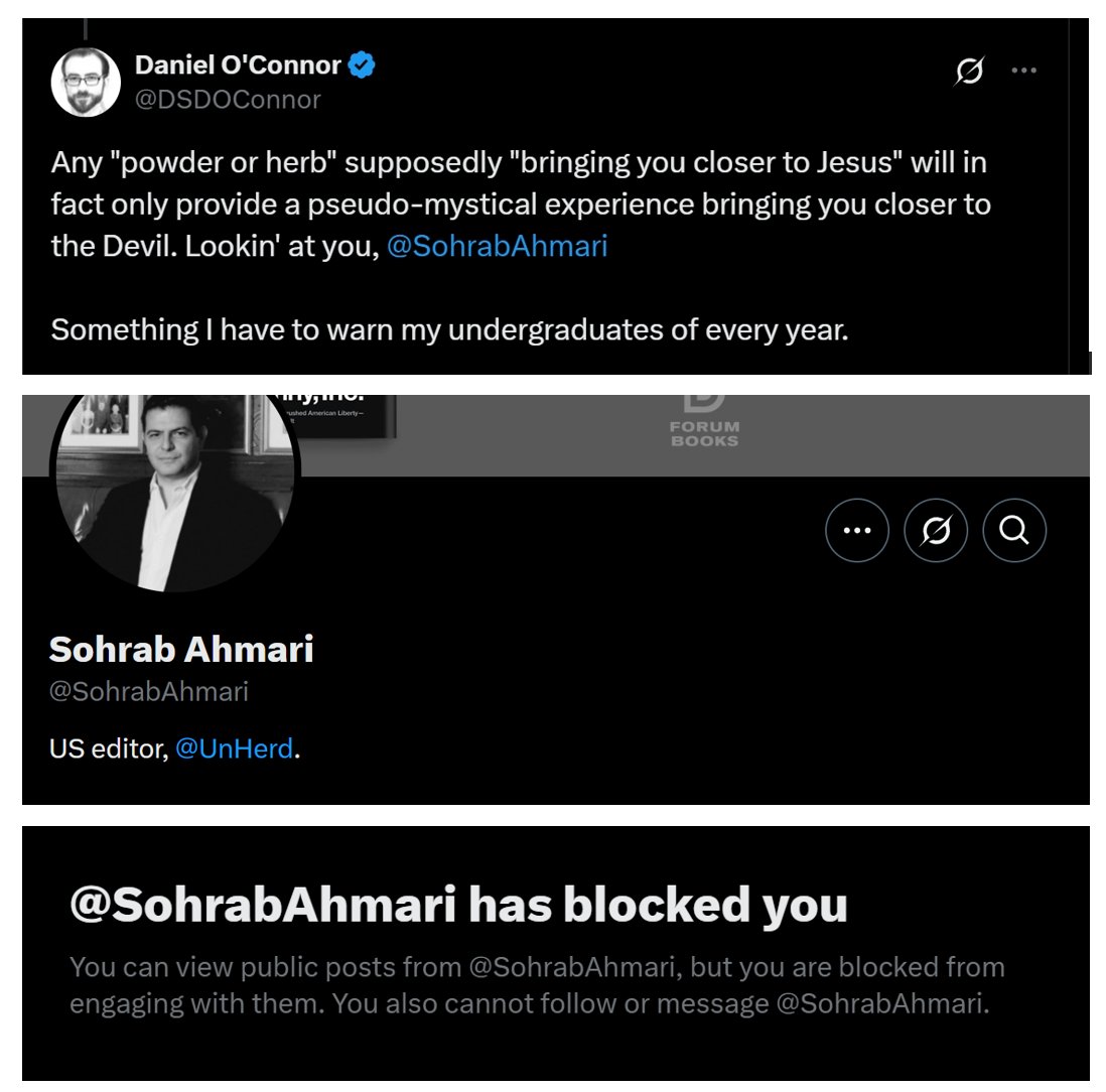 DSDOConnor's tweet photo. I see @SohrabAhmari really doesn't like that I told him not to do drugs. https://t.co/zmS5frrFMn