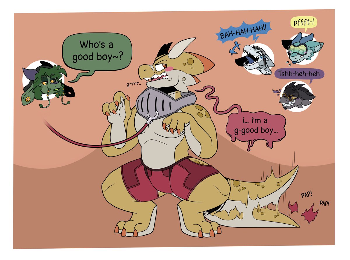 tinybumbershoot's tweet photo. After Clicky's latest bout of shenanigans, Null decided that the unruly kobold needed some discipline training...

Hopefully a healthy dose of peer pressure will help encourage better behavior going forward...

A little comm for @BulgeIndulger https://t.co/hwQo7jzlwq