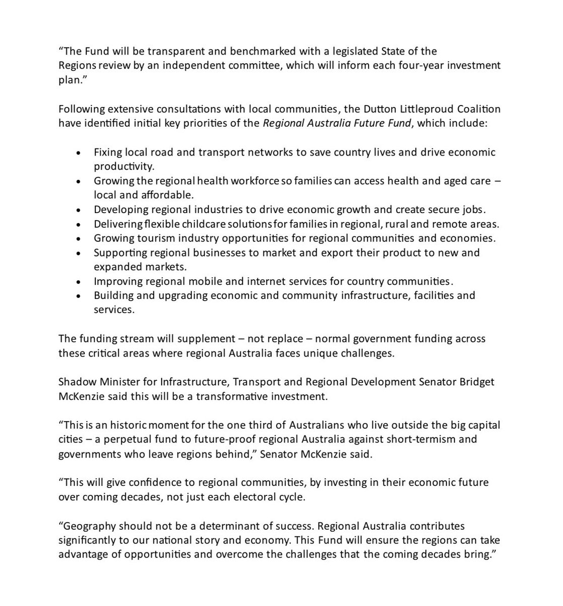 David Littleproud MP (@d_littleproudmp) on Twitter photo If elected, The Nationals will create a $20 billion Regional Australia Future Fund. This is about putting people first and creating a legacy for generations to come. If elected, The Nationals will create a $20 billion Regional Australia Future Fund. This is about putting people first and creating a legacy for generations to come.