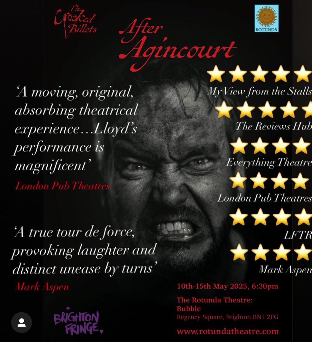 Gareth David-Lloyd (@pancheers) on Twitter photo Next up for After Agincourt: <a href="/brightonfringe/">Brighton Fringe</a> @rotundadomeuk Bubble. 10th - 15th May 2025
Tickets:
rotundatheatre.com/tickets/after-…
0r
brightonfringe.org/events/after-a…
#theatre #fringetheatre #brightonfringe #shakespeare #history #agincourt #henryv #war #humancostofwar Next up for After Agincourt: <a href="/brightonfringe/">Brighton Fringe</a> @rotundadomeuk Bubble. 10th - 15th May 2025
Tickets:
rotundatheatre.com/tickets/after-…
0r
brightonfringe.org/events/after-a…
#theatre #fringetheatre #brightonfringe #shakespeare #history #agincourt #henryv #war #humancostofwar