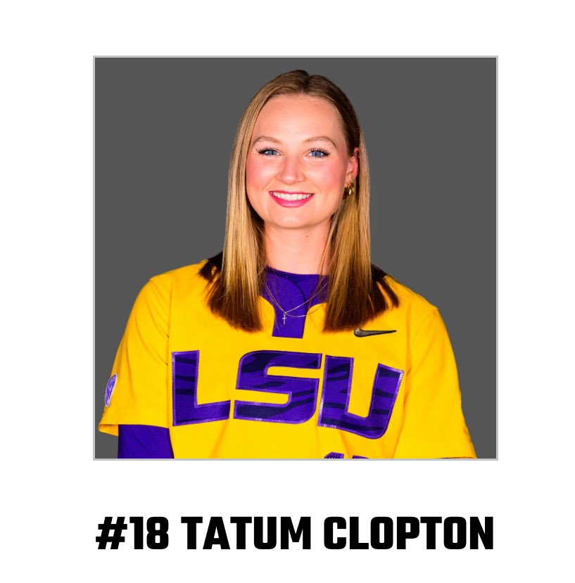 DAILY LSU NEWS (@lsu_dailynews) on Twitter photo Tonight the LSUDaily.com player of the game goes to <a href="/clopton_tatum/">Tatum Clopton</a> with a brilliant game where she was in complete command with a complete game (6 innings) allowing 3 hits and 1 run with 5Ks and only 1 walk.
#LSU #GeauxTigers Tonight the LSUDaily.com player of the game goes to <a href="/clopton_tatum/">Tatum Clopton</a> with a brilliant game where she was in complete command with a complete game (6 innings) allowing 3 hits and 1 run with 5Ks and only 1 walk.
#LSU #GeauxTigers