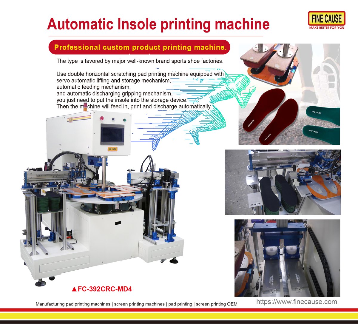 FinecausePrint's tweet image. FC-392CRC-MD4
Automatic Insole printing machine/Pad Printer
finecause.com/product/a30YPf…

#AutomaticInsoleprintingmachine
#padprintingmachine 
#padprinter 
#semiautopadprinter 
#padprinting 
#printing
#automaticpadprintingmachine
#AutomaticInsolepadprinter