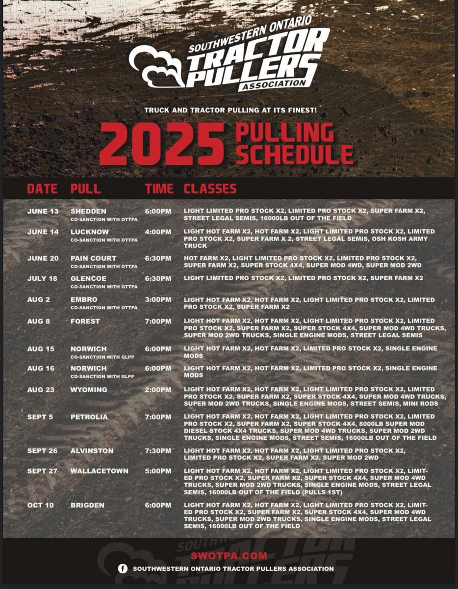 Dgsuperpull's tweet image. 2025 @swotpa pulling schedule. 

June 14th is #SuperPull25 in Lucknow. 
#fathersdayweekend