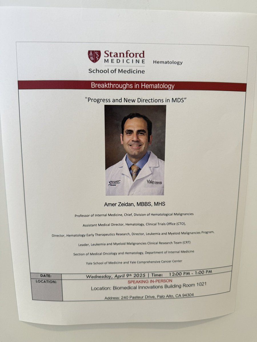 Amer Zeidan MBBS,MHS عامر زيدان (@dr_amerzeidan) on Twitter photo A true pleasure to visit <a href="/Stanford/">Stanford University</a> to give a Breakthroughs in Hematology talk & chat with #MDSsm legend Dr Peter Greenberg, Drs William Shomai & Ben Rolles, & Dr Ravi Majeti <a href="/majetilab/">Majeti Lab</a>, Dr Jason Gottlieb, & Dr Ann Mullally <a href="/MullallyLab/">Mullally Lab</a>. Thanks for kind hospitality <a href="/YaleCancer/">Yale Cancer Center</a> A true pleasure to visit <a href="/Stanford/">Stanford University</a> to give a Breakthroughs in Hematology talk & chat with #MDSsm legend Dr Peter Greenberg, Drs William Shomai & Ben Rolles, & Dr Ravi Majeti <a href="/majetilab/">Majeti Lab</a>, Dr Jason Gottlieb, & Dr Ann Mullally <a href="/MullallyLab/">Mullally Lab</a>. Thanks for kind hospitality <a href="/YaleCancer/">Yale Cancer Center</a>