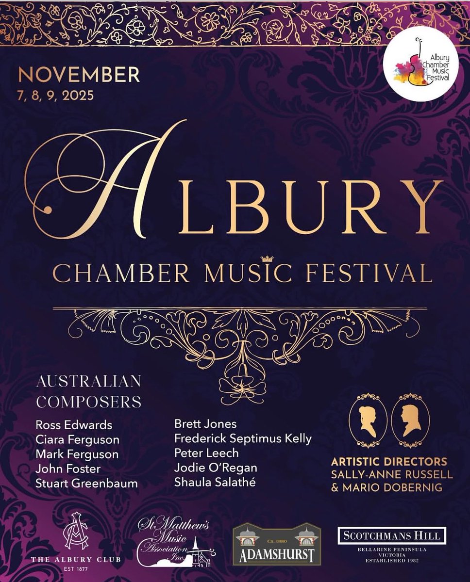 Coming briefly out of hibernation on this platform (for the 1500 or so followers who have persisted) for this. Honoured to be listed with so many amazing, top-drawer Australian composer colleagues for this prestigious Australian November festival. #alburychambermusicfestival