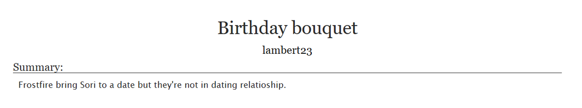 lficarchieve's tweet photo. CW boicest bxb
Pairing: SoriFf (top Sori x bottom Frostfire)
Title: Birthday bouquet
Link:
https://t.co/gwK0CvSWSA
#BoFuJSWeeks https://t.co/ZvPsqfd9Sa