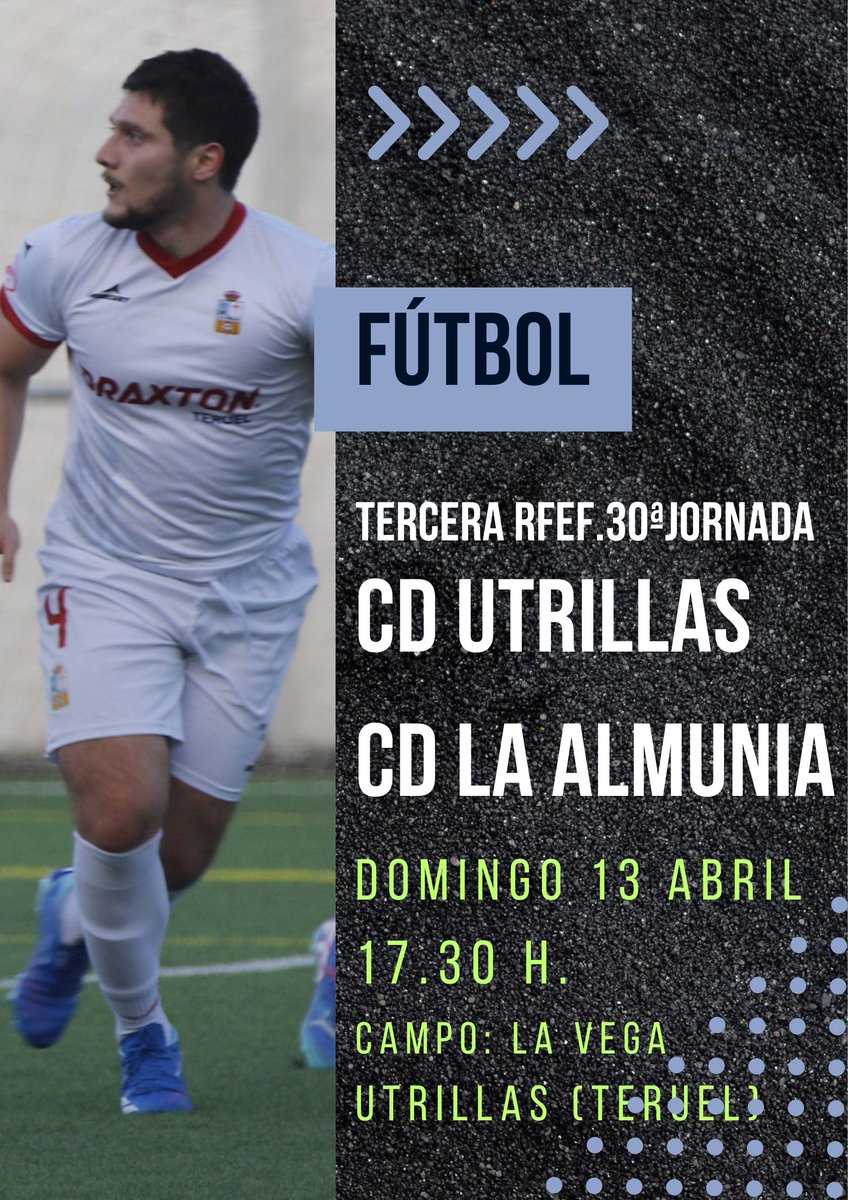 cdutrillas1958's tweet photo. PRÓXIMO PARTIDO

Una auténtica FINAL cuando solo quedan 5⃣ jornadas de campeonato ⚽️⚽️💪

Tenemos que dar nuestra mejor versión frente a un rival directísimo🔛

Todos a La Vega‼️‼️Siiiii se puedeeeeee‼️‼️

#VamosUtrillas #TerceraRFEF https://t.co/uw2SLWeZkq