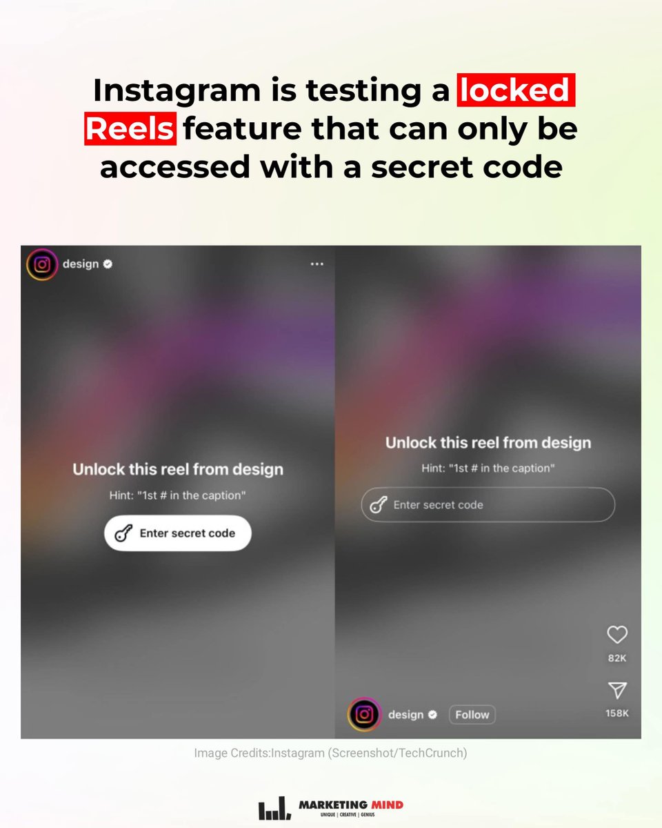MarketingMind_'s tweet image. Instagram is testing a new feature called “locked Reels,” where creators can share exclusive content that can only be viewed with a secret code. The goal is to boost engagement and give creators a special way to connect with their most dedicated followers.

#MarketingMind #Reels