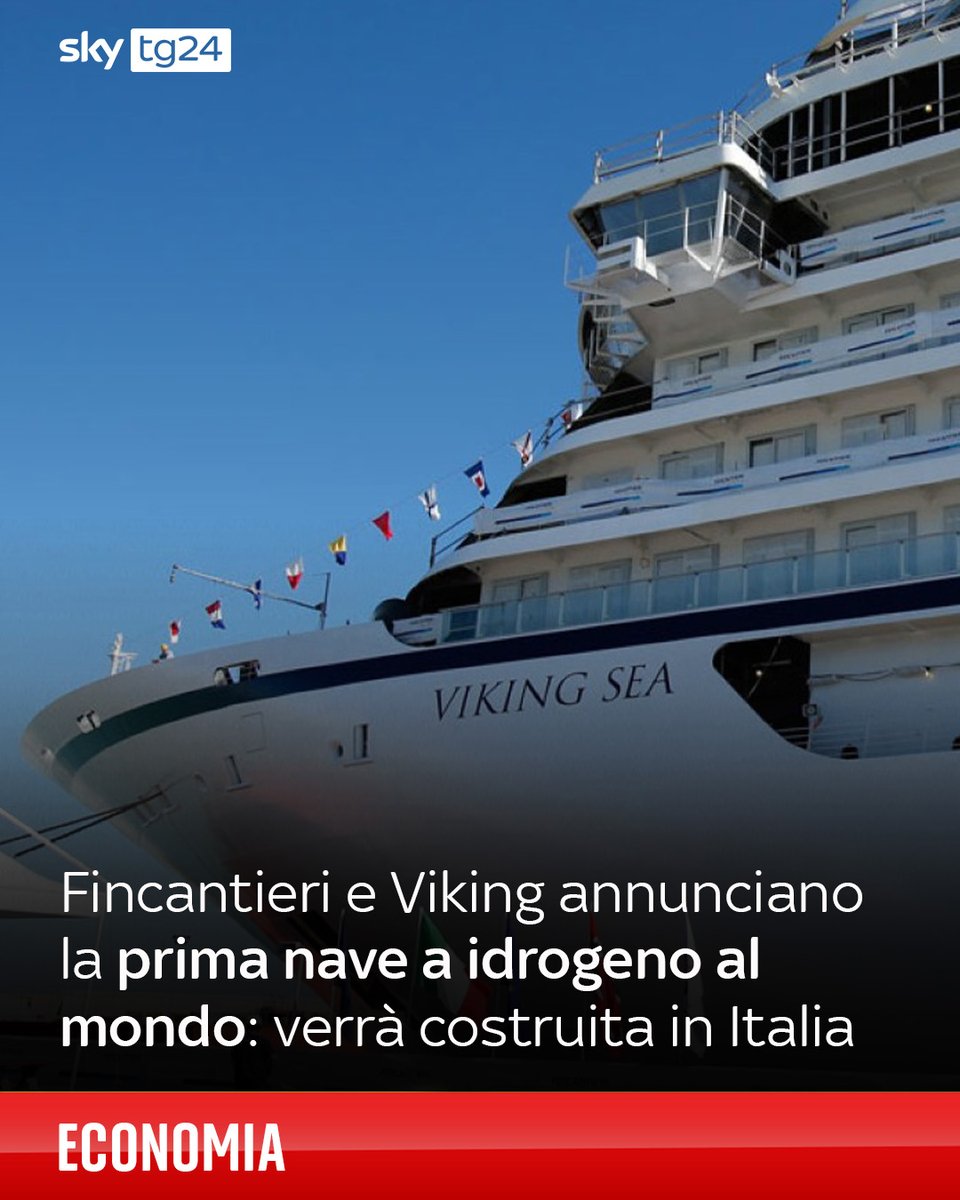 SkyTG24's tweet image. Fincantieri e Viking hanno annunciato la prima #nave da crociera al mondo alimentata a idrogeno stoccato a bordo, utilizzato sia per la propulsione che per la generazione di energia elettrica a bordo, la "Viking Libra" ➡️ tinyurl.com/5n7dmae5