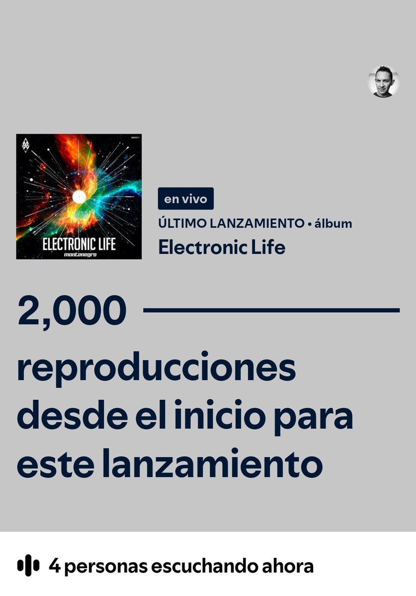 Contento de que Electronic Life llego 2000 reproducciones en 3 días. Gracias a todos los que lo han escuchado 🙏🏻🫡‼️