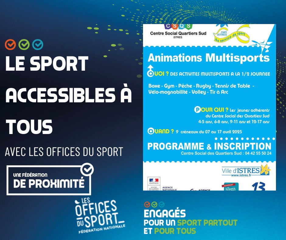 Les Animations Sportives Partout et pour tous c'est possible avec un Office du Sport ❓

 Focus sur le dispositif "animation multisports'" pour les jeunes issus du centre social ! de l'Office du Sport de Istres 
Les Offices du Sport engagés pour le Sport Partout et Pour tous !