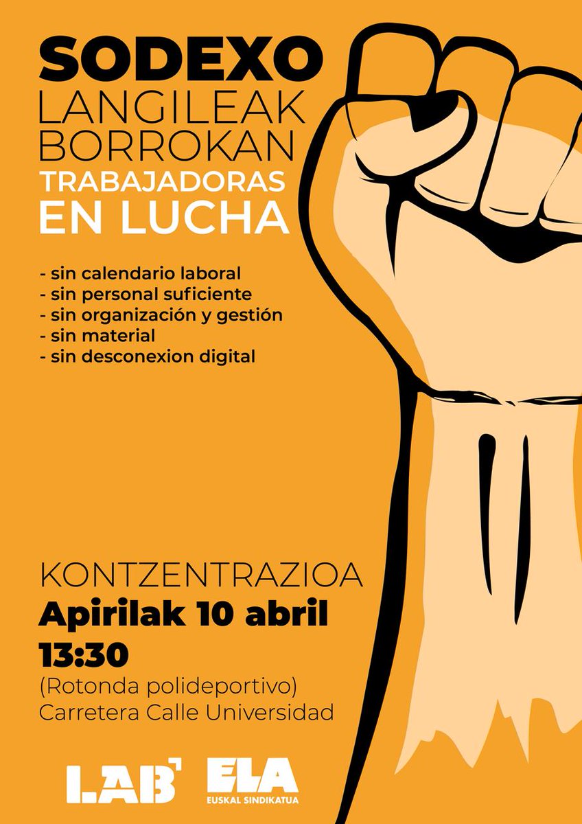 labzerbitzunafa's tweet photo. [abajo en castellano⬇️]
Ostegunean Nafarroako Unibertsitate Pribatuko kafetegian lan egiten dute langileak 2 orduko lan uztea eginen dute. Mobilizazioa euren lan baldintzak eta enpresaren erantzun eza salatzea du helburu.

📍13:30 kontzentrazioa Unibertsitate kaleko errepidean https://t.co/vmybCoUX69