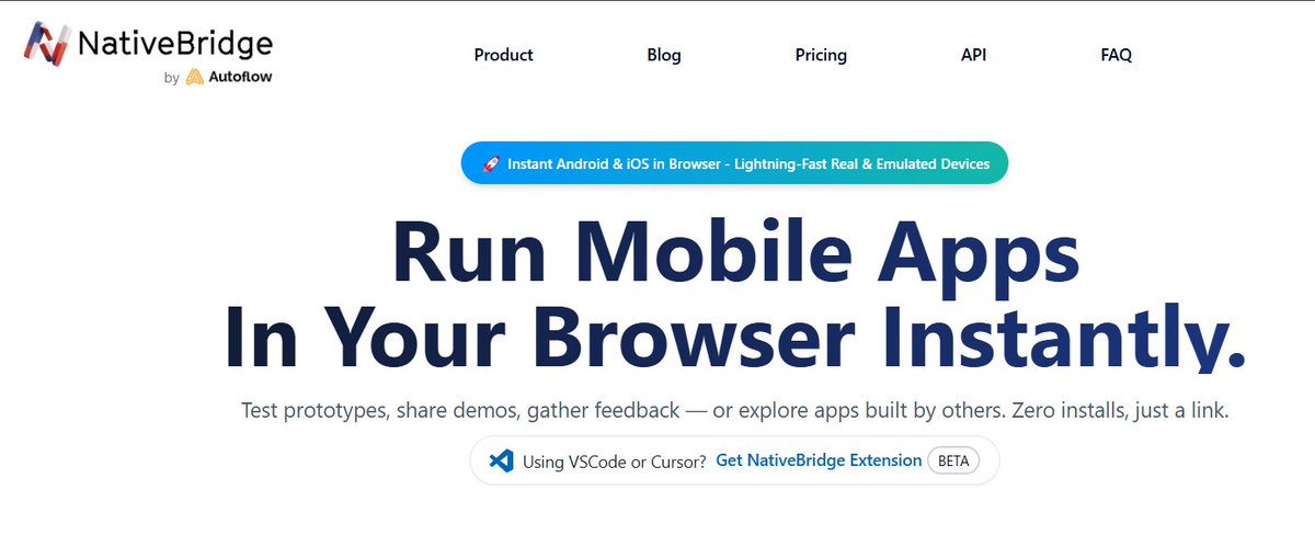 NativeBridge_io's tweet image. Tired of the emulator grind?
Meet the bit.ly/4c65X8s VS Code Extension :
Upload APKs instantly
Share live builds via magic links
Launch on virtual devices right inside VS Code

#VScode #ReactNative  #Flutter