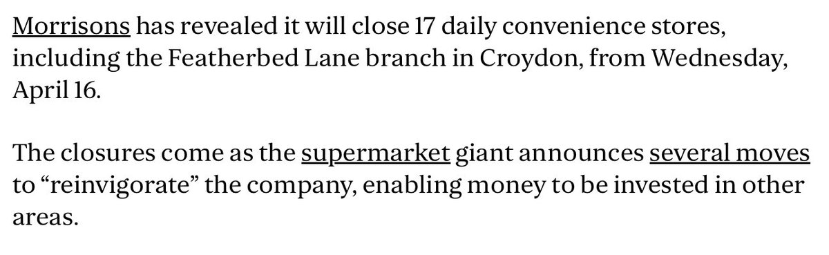 visitcamberwell's tweet photo. 365 jobs to go in major drive to “outshore” walkable retail to low-job retail parks, as Morrisons joins @marksandspencer in exiting town centres.
Big retailers such as M&S have criticised inner-city governments for their #ReducedAccess policies like LTNs.
https://t.co/DoJ5UpeqY1 https://t.co/q8KIbQJaQ9