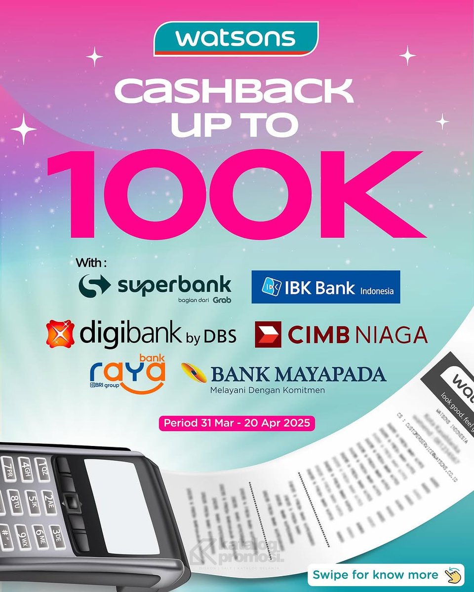 katalogpromosi's tweet image. Belanja di Watsons makin hemat! 🎉 Pakai Watsons promo tambahan bank favorit, kamu bisa dapet cashback sampai Rp100K! 💸👇
katalogpromosi.com/watsons-promo-…

#WatsonsPromo #CashbackWatsons #PromoBank #BelanjaHemat