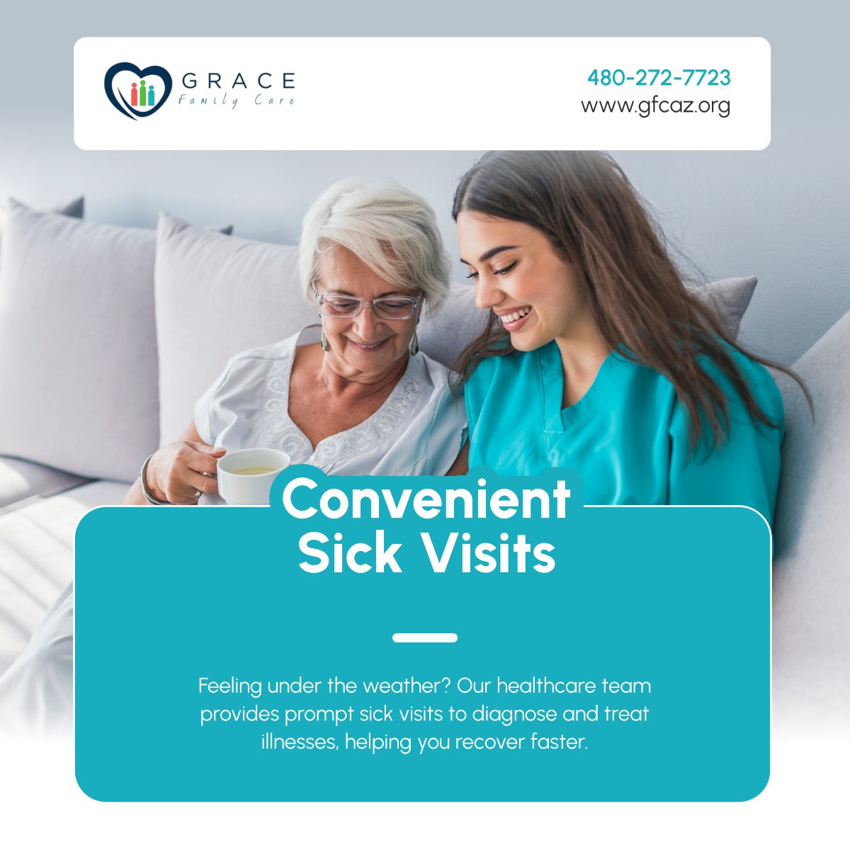 GraceFCare's tweet photo. Don’t let illness slow you down. Our medical team offers quick and effective care when you need it most. Schedule a sick visit today! 

#HealthcareServices #PhoenixAZ #UrgentCare https://t.co/Kbn4tFyrye