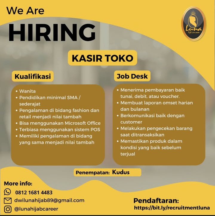 chavapink's tweet photo. @worksfess loker kudus https://t.co/MhZCwMEY1U