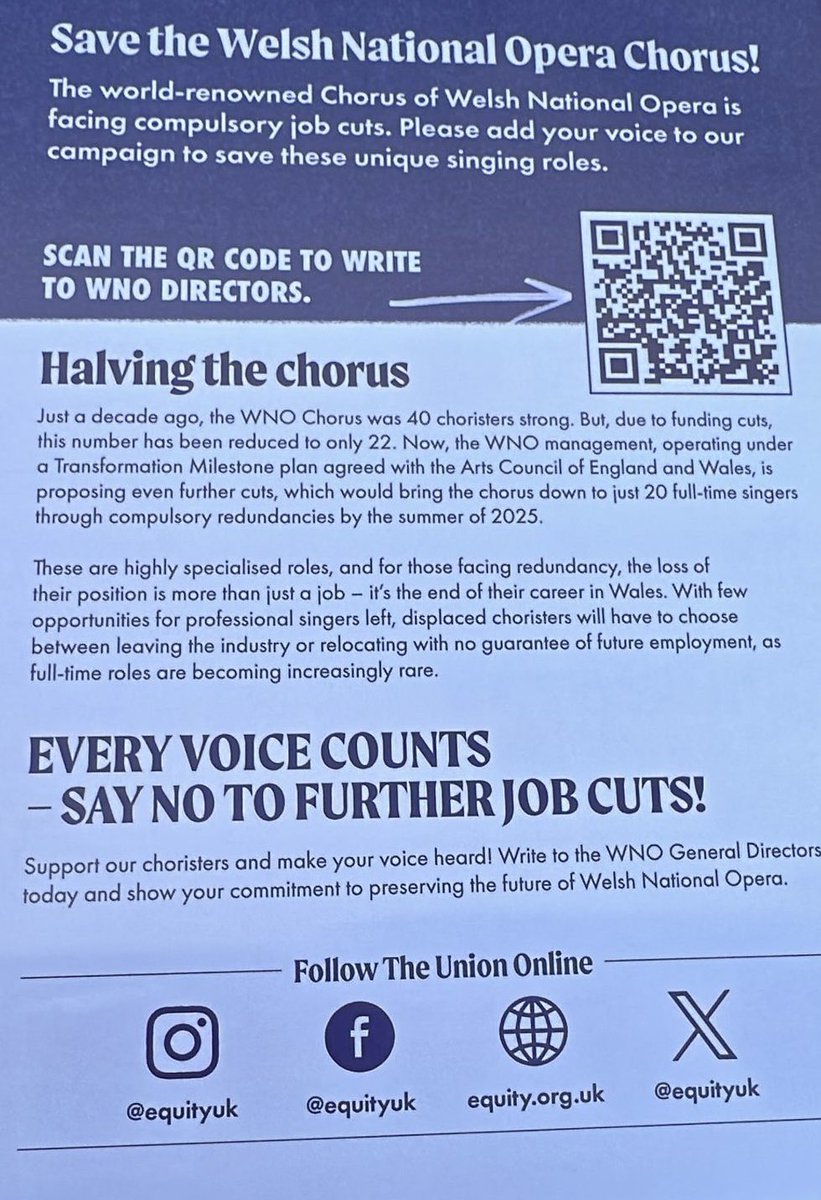 Elizabeth Atherton (@elizathertonsop) on Twitter photo This is the reality. ⬇️
#Opera is dying a death in #Wales & if <a href="/WelshNatOpera/">Welsh National Opera</a> isn’t prepared to fight for its company members, I will.
<a href="/GOVUK/">GOV.UK</a> & <a href="/WelshGovernment/">Welsh Government</a> need to act to #SaveWNO before it’s 2 late & stop the ongoing job cuts.
Please share and sign in the link below. This is the reality. ⬇️
#Opera is dying a death in #Wales & if <a href="/WelshNatOpera/">Welsh National Opera</a> isn’t prepared to fight for its company members, I will.
<a href="/GOVUK/">GOV.UK</a> & <a href="/WelshGovernment/">Welsh Government</a> need to act to #SaveWNO before it’s 2 late & stop the ongoing job cuts.
Please share and sign in the link below.