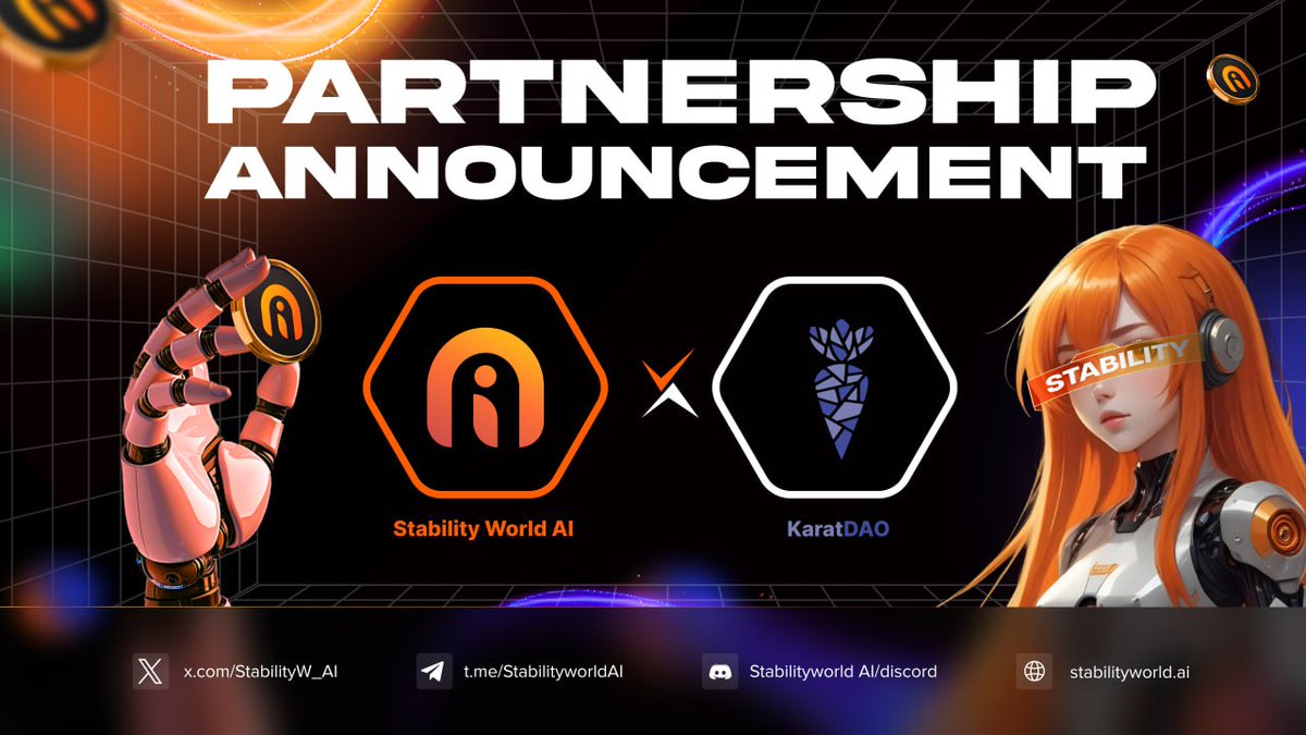 Stability World AI (@stabilityw_ai) on Twitter photo 🚨 Partnership Announcement 🚨
We’re thrilled to team up with <a href="/KaratDAO/">KaratDAO 🥕 AI Prediction Market Agent</a> — the leading SocialFi protocol on ZKSync, redefining Web3 identity & engagement!
Let’s break it down
🧵👇 🚨 Partnership Announcement 🚨
We’re thrilled to team up with <a href="/KaratDAO/">KaratDAO 🥕 AI Prediction Market Agent</a> — the leading SocialFi protocol on ZKSync, redefining Web3 identity & engagement!
Let’s break it down
🧵👇