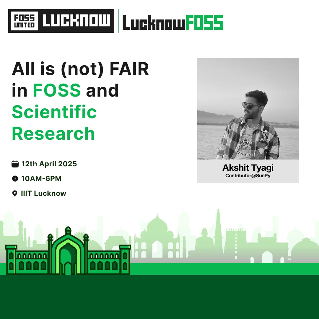 FOSSUnitedLKO's tweet image. FAIR in FOSS &amp;amp; Scientific Research
Is FOSS truly FAIR in scientific research?
Akshit Tyagi (@SunPy contributor) is diving into the grey areas!

🗓️ 12th April | 🕙 10AM–6PM
📍 IIIT Lucknow
🔗 fossunited.org/c/lucknow/2025

#LucknowFOSS #OpenScience #FAIRData #FOSS #SunPy