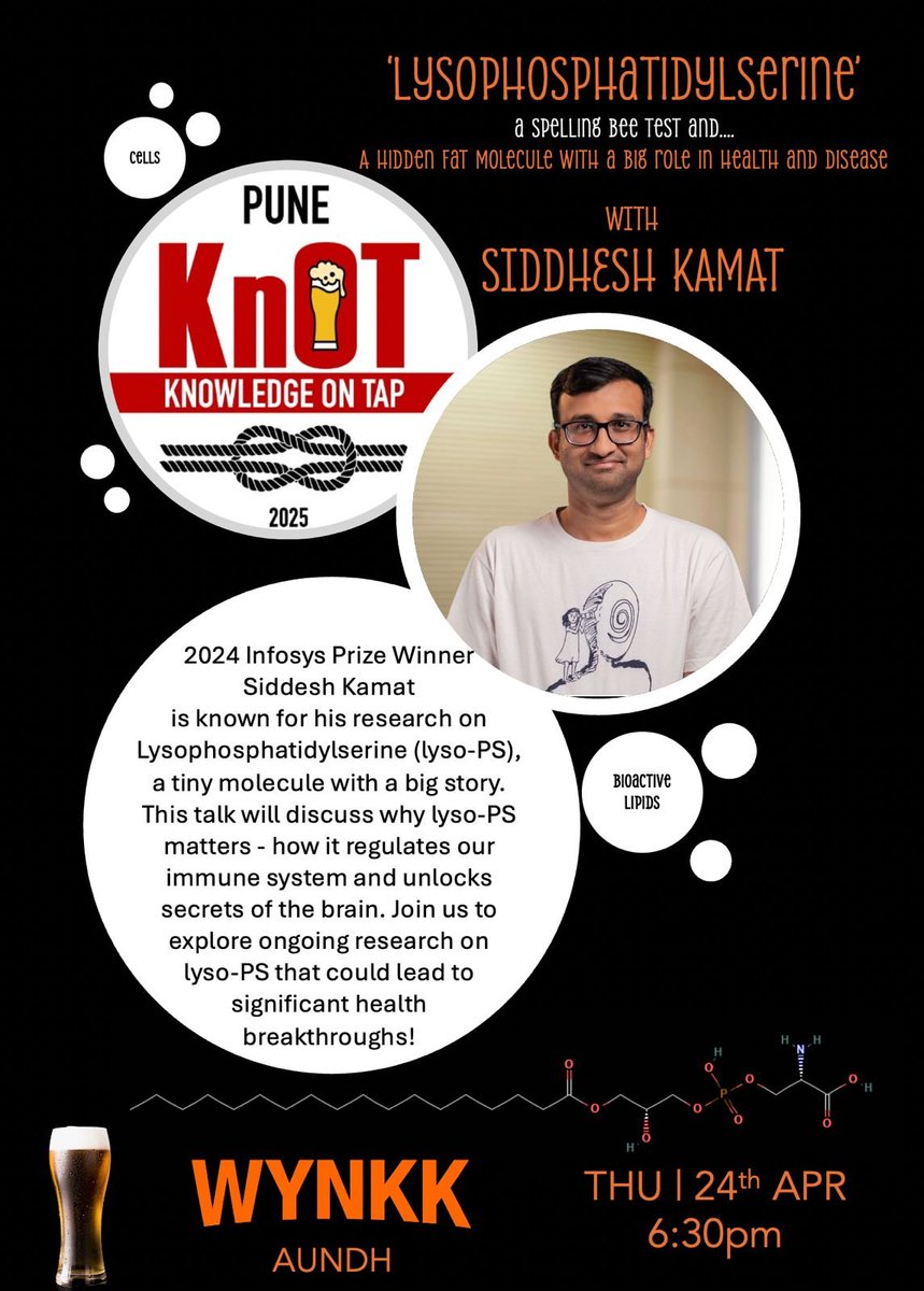 Navin Kabra (@ngkabra) on Twitter photo Pune Knowledge on Tap returns on 24th April, with Infosys Prize winner Siddhesh Kamat on <a href="/IISERPune/">IISER Pune</a> will talk about his lab's work with Lyso-PS, a fat molecule that regulates communications in our brain and our immune system, and could lead to significant health breakthroughs Pune Knowledge on Tap returns on 24th April, with Infosys Prize winner Siddhesh Kamat on <a href="/IISERPune/">IISER Pune</a> will talk about his lab's work with Lyso-PS, a fat molecule that regulates communications in our brain and our immune system, and could lead to significant health breakthroughs